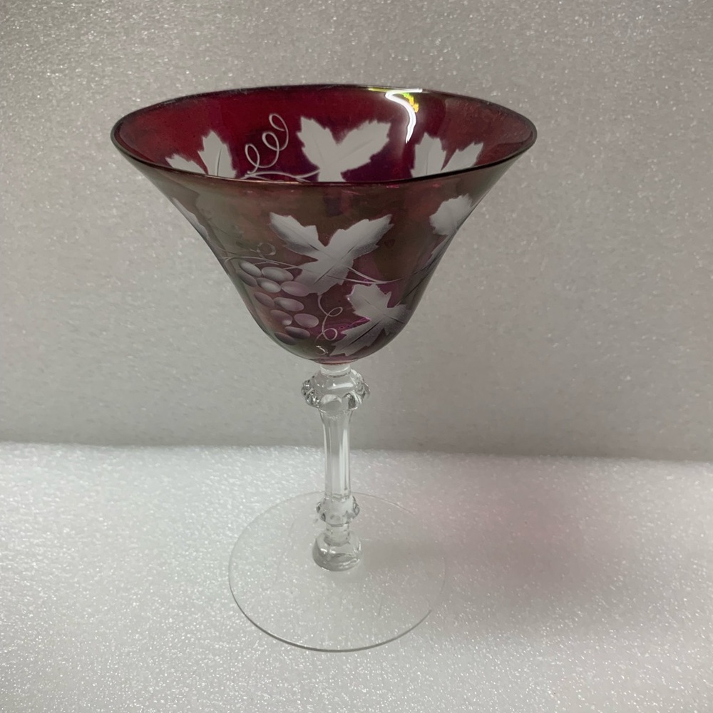 Vintage Etched Cranberry Red Martini/Cocktail Glass